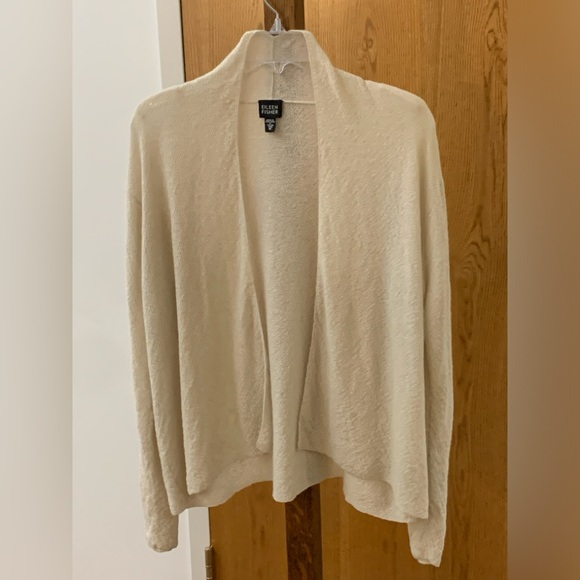 Women's Medium Ivory Cream Wool Crepe Eileen Fisher Open Front Cardigan Top - Picture 14 of 14